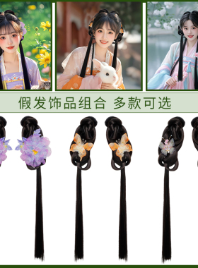 古风汉服花朵抓夹懒人假发套装