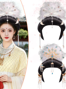 唐制贵妃一体式假发额饰COS