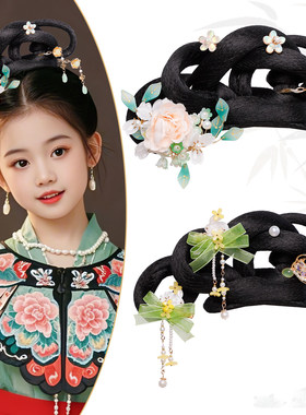 女童汉服明制唐风发髻假发套装