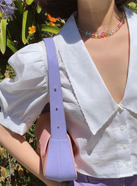 韩国新款彩色串珠爱心项链女夏日度假风多巴胺choker叠戴锁骨链饰