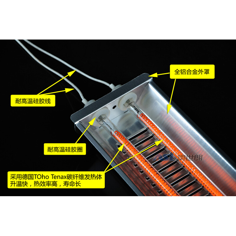 红外线碳纤维加热器取暖器电热器电热带碳晶红外线烤灯双管1200W-图1