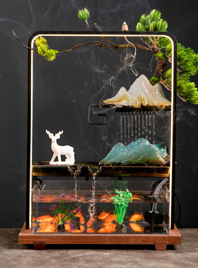 速发高鱼流水摆件循环水山缸喷泉招财客厅桌面品饰装景观乔迁新居