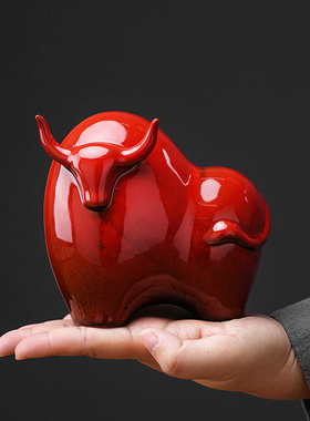 速发红色牛装件摆饰品生肖牛年礼品摆设创厅陶瓷家居客意招财