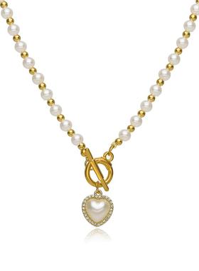 Pearl Heart Necklace Retro Temperament Women choker 珍珠项炼