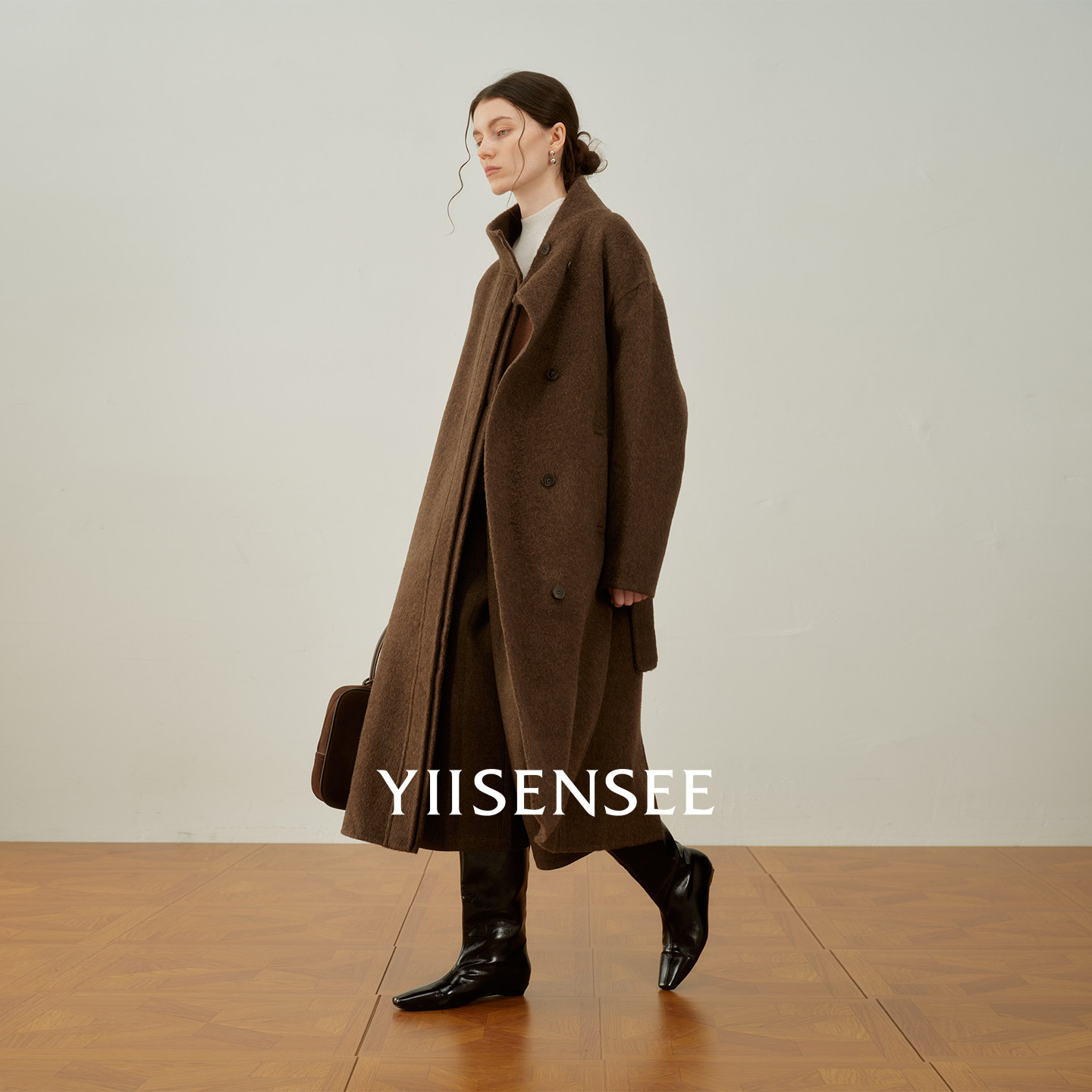 YIISENSEE逸识 高级感气质立领长款大衣羊毛双面呢外套冬季新款女,淘宝优惠券,粉丝福利购,淘宝优惠卷