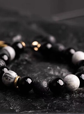 几何手链火山石串珠手串男款个性ins手链高颜值礼物小众饰品男友