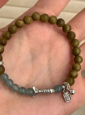 新中式福财有鱼木珠手链高级感古风双圈串珠手串简约复古小众手饰