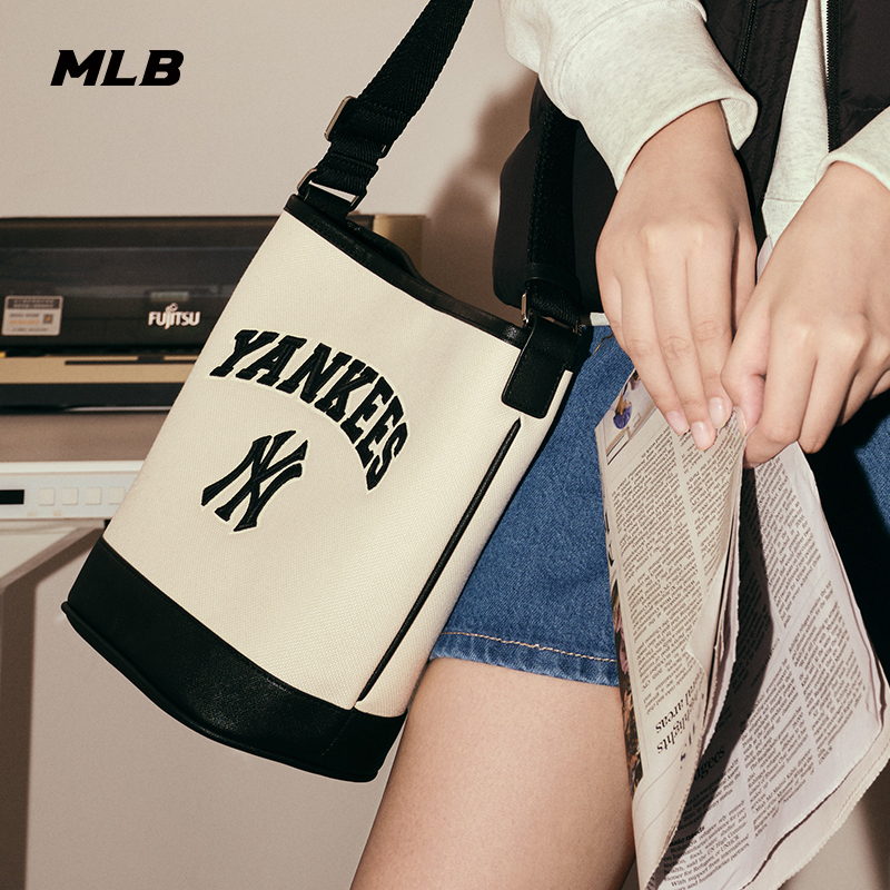 MLB官方 虞书欣同款男女学院风单肩斜挎水桶包秋冬BMS09