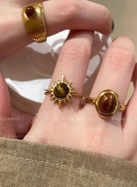 金色太阳花虎眼石戒指女2025新款爆款高级感指环小众设计独特指环
