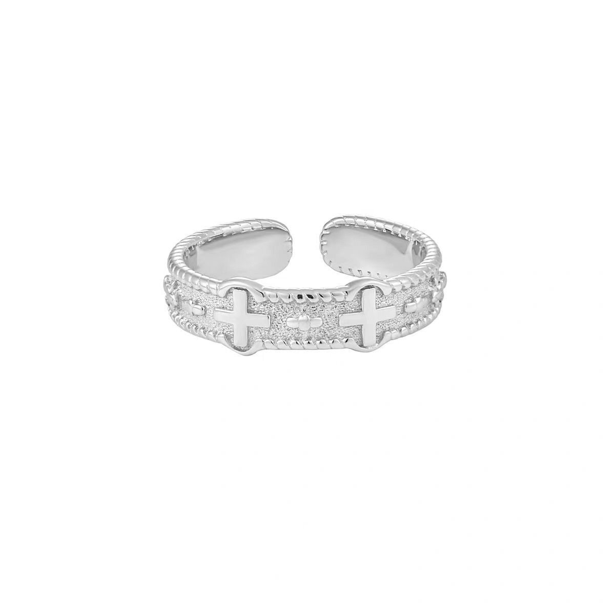 Vintage middle-aged cross ring niche design open adjustable index finger ring versatile couple ring