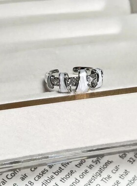 中古轻奢曲线戒指女小众设计感简约开口调节食指戒冷淡风几何指环