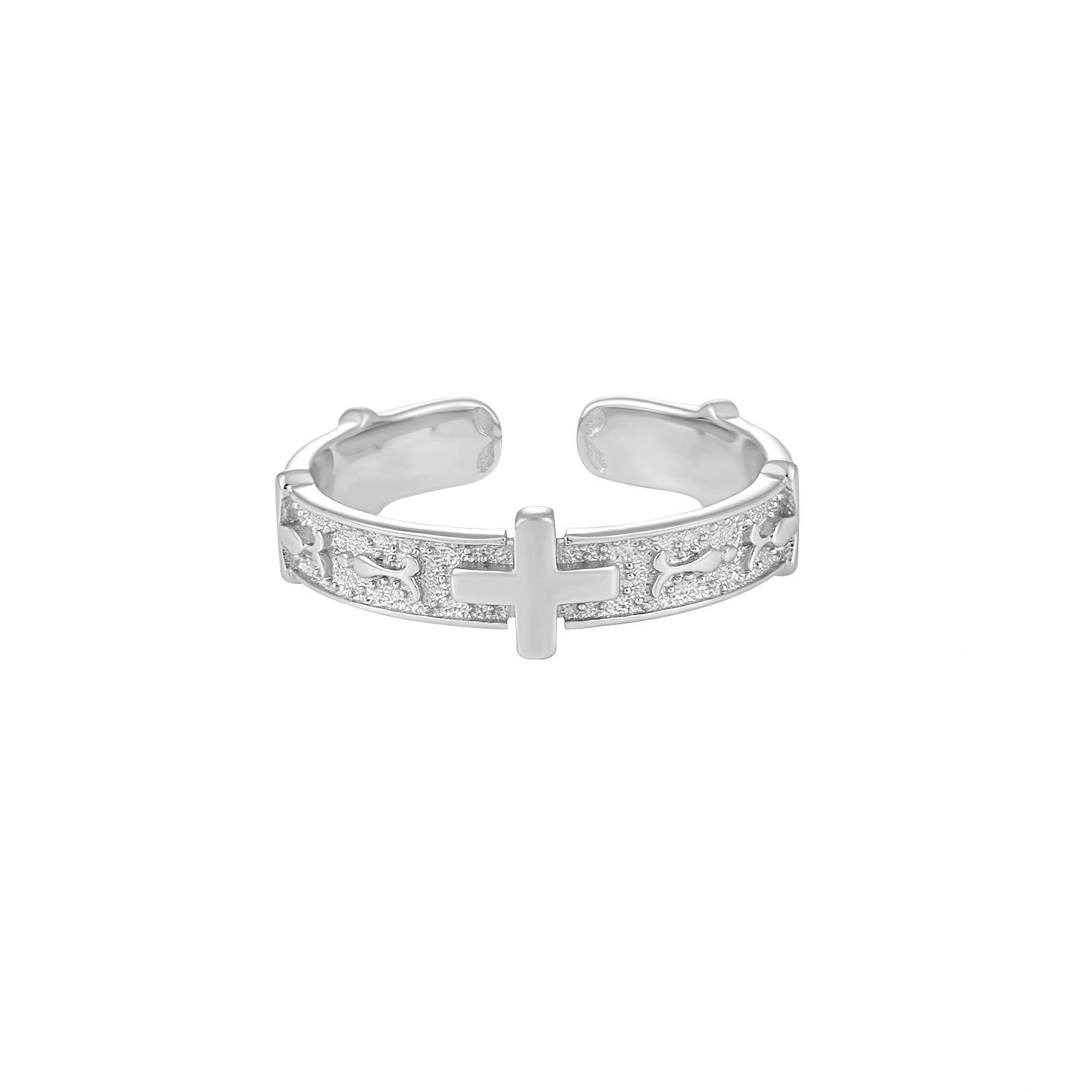 Vintage middle-aged cross ring niche design open adjustable index finger ring versatile couple ring