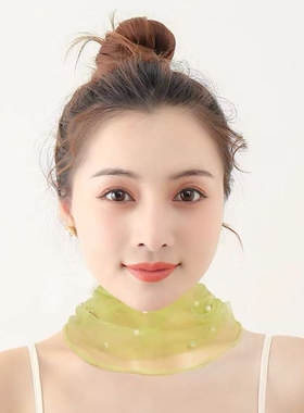 薄款懒人蕾丝小丝巾纯色防晒