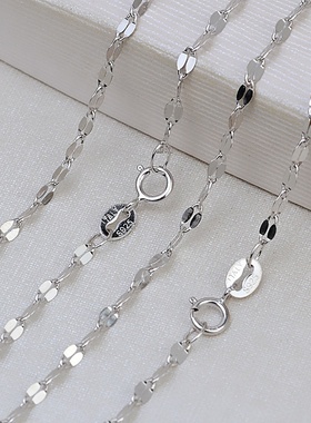 s999足银嘴唇链瓦片链16英寸18英寸银链常规项链锁骨链百搭链子