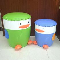 Trash Cans Cartoon Penguin Plastic Round Sanitary Barrel Bathroom pedaled with inner barrel flip garbage cans