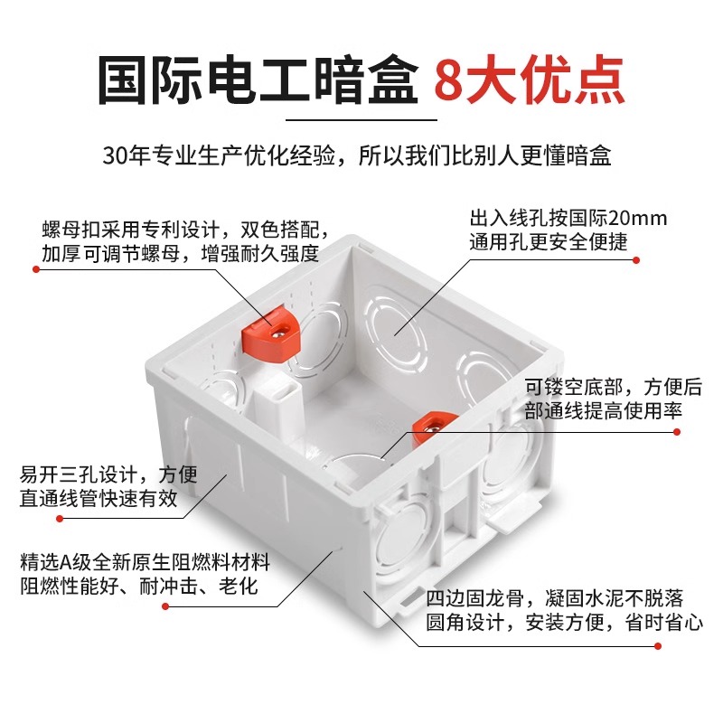 86型预埋线盒暗装pvc开关插座通用底盒正方形二位三位四位下线盒 - 图1