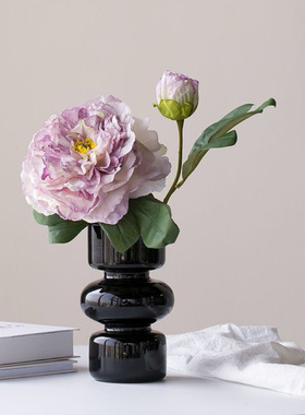 牡丹芍药仿真花玻璃花瓶装饰摆设