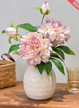 仿真紫色牡丹花陶瓷花瓶装饰摆件