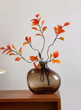仿真红枫叶客厅小玻璃瓶装饰摆件