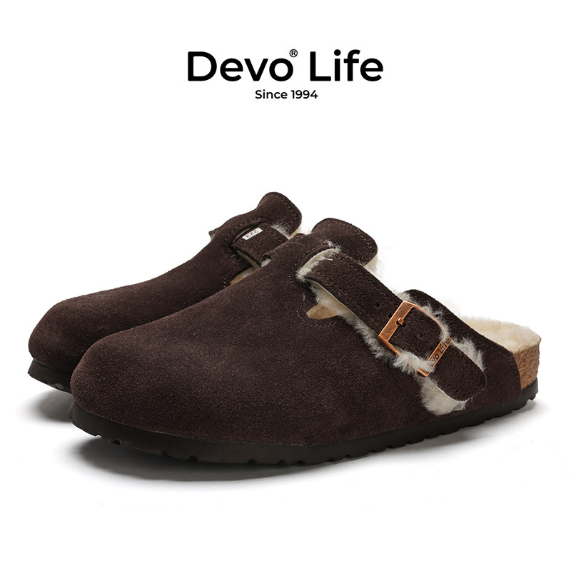 Devo Life软木鞋秋冬季加绒羊毛男女同款拖鞋外穿休闲拖鞋 66001,淘宝优惠券,粉丝福利购,淘宝优惠卷
