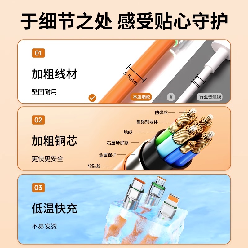 一拖三充电器三合一适用华为小米苹果数据线tpyec超级快充插头充电器快充一拖三带头多功能安卓手机充电器
