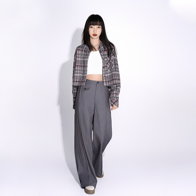 LOUZING美式格子衬衫女2025秋冬新款休闲宽松百搭磨毛长袖外套潮-图3