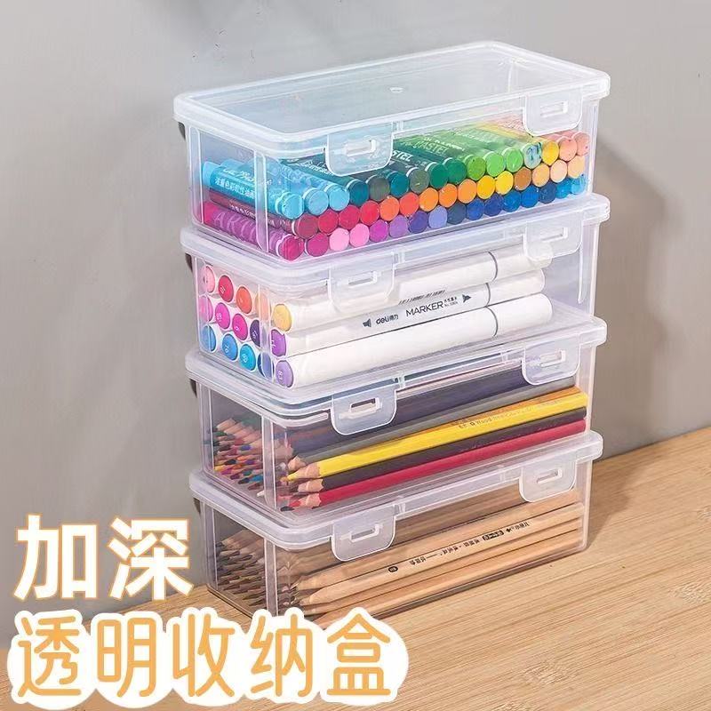 铅笔收纳盒透明文具盒塑料儿童桌面笔筒装彩铅蜡笔彩色笔袋马克笔 - 图3