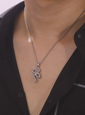 网红复古潮流男女时尚钛钢银色蛇形吊坠项链嘻哈趣味高档配饰项链