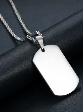 激光刻l字简约时尚潮配饰个性军牌吊坠项链 男女钛钢欧美情侣饰品