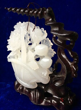 新品特价花开富贵工艺品雕刻 花篮D阿富汗玉客厅桌面家居装饰品摆