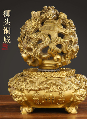 新品铜九转乾坤h鼎黄铜摆件九龙戏珠客厅家居办公室装饰开业礼品