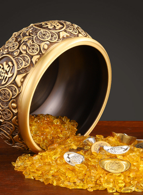 新品实心纯黄g铜聚宝盆摆件铜存钱罐招聚黄铜米缸中式家居办公室