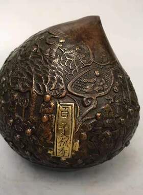 新品仿古纯铜鎏金百子祝寿寿桃送人祝寿J礼品铜寿桃寿星百子祝寿