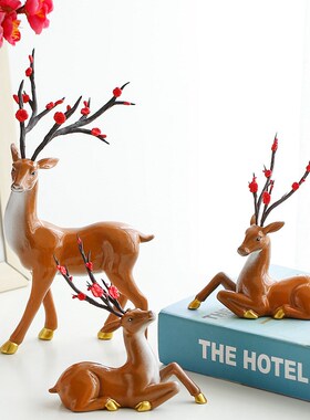 速发新架式陶财小鹿客厅电视柜摆件家居饰品玄关博古中装饰招瓷工