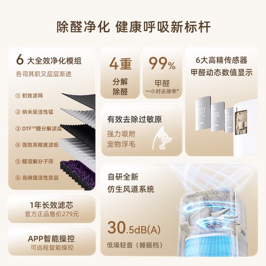 树新风K3空气净化器家用宠物除菌甲醛吸烟猫毛除异味净化机treeow