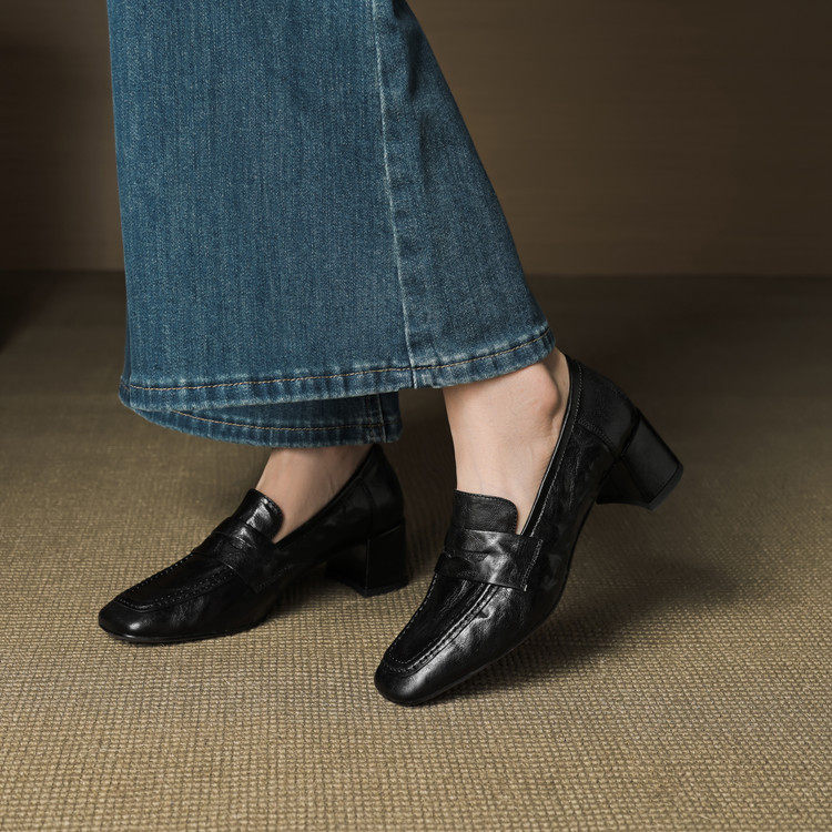 粗跟塑料胶粘工艺头层猪皮单鞋深口单鞋,淘宝优惠券,粉丝福利购,淘宝优惠卷