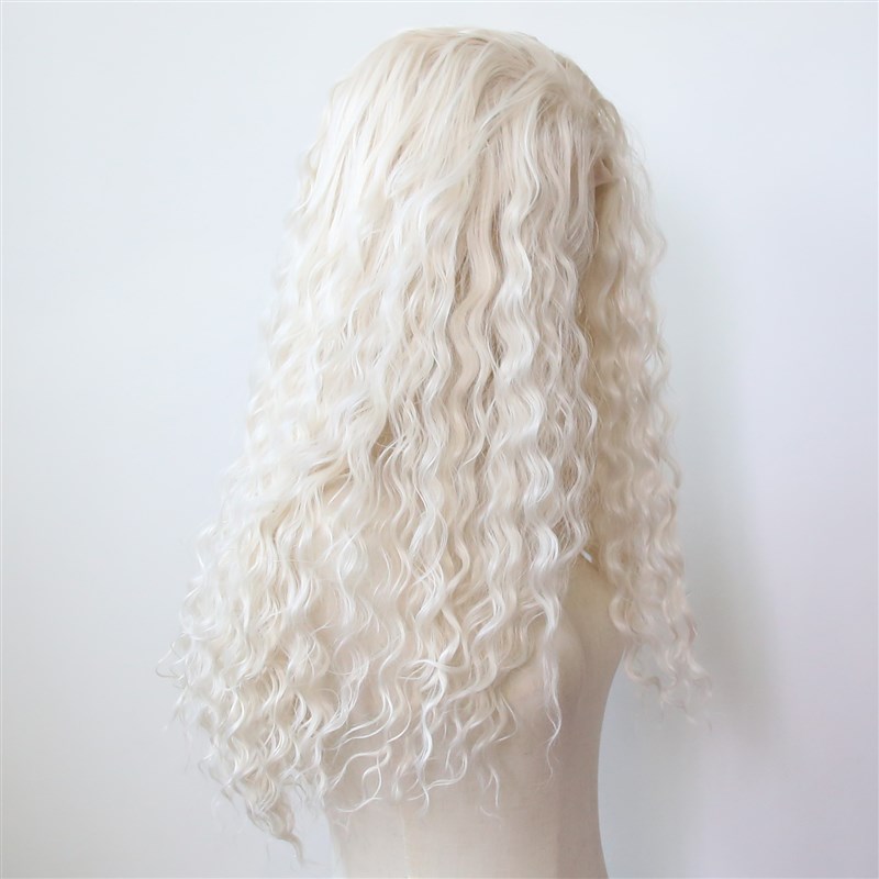 白金色前蕾丝化纤高温丝蕾丝假发奶白铂金色波浪羊毛卷发整顶假发 - 图2