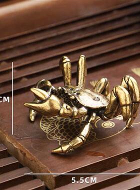 速发铜摆饰《手中有钱》军玩蟹把件黄铜螃手横财将把家居饰品装饰