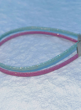 粉蓝拼色双层简约皮绳颈链choker