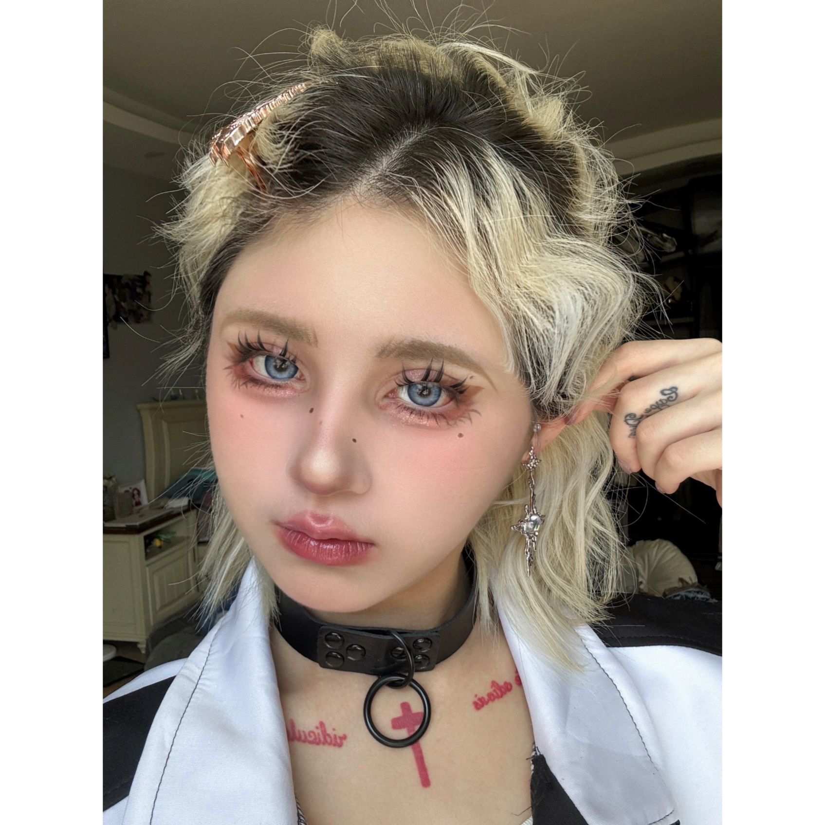 27Studio黑红撞色皮质choker朋克项圈项链铆钉哥特亚文化情趣颈链 - 图0