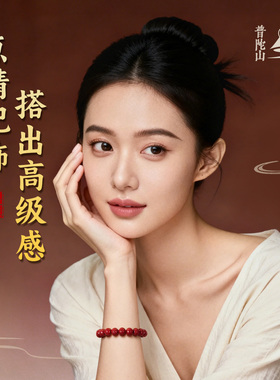 普陀山朱砂帝王砂六字真言莲花手串紫金砂回纹珠手链