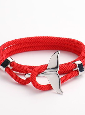 鲸鱼尾手链男手工编织手绳海洋生物日韩活扣手环百搭情侣款