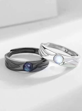 天使与恶魔情侣戒指黑白学生潮流开口指环复古对戒