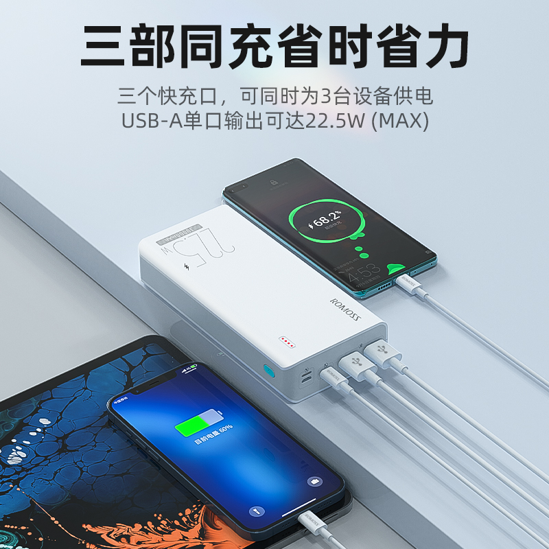 【政府补贴15%】罗马仕充电宝30000毫安2025新款超大容量超级快充2万户外移动电源正品适用苹果16小米华为