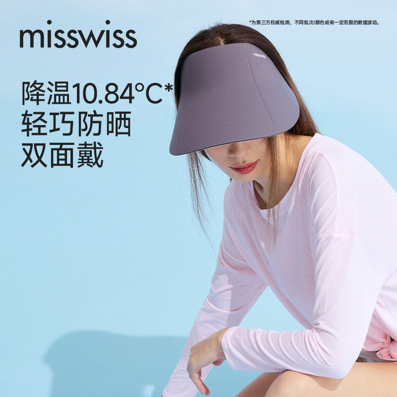 MissWiss双面防晒帽女士夏季户外防紫外线遮阳帽百搭显脸小空顶帽