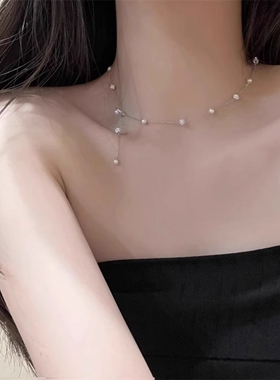 钛钢不褪色锆石满天星珍珠项链