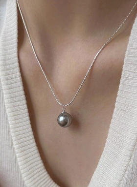 施家单颗珍珠吊坠项链钛钢不褪色