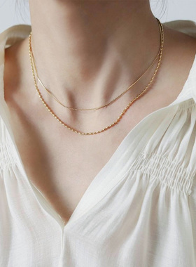 钛钢不褪色米粒双层叠戴项链