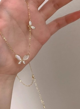 钛钢不褪色猫眼石蝴蝶项链