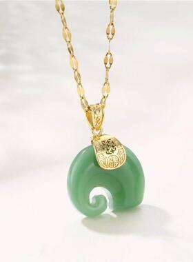 Vintage Style Lucky Guard Green Pendant Stainless Steel Neck